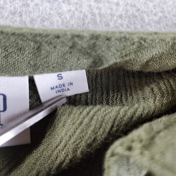 GAP Top Women Small Green Blouse Solid Lace Trim Long Sleeve V Neck Button Front - Picture 2 of 11